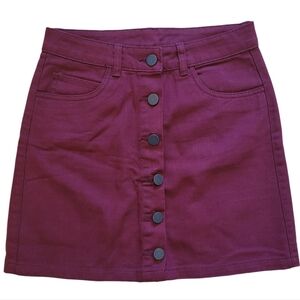 Urban Heritage Burgundy Button Front Autumnt Grunge Denim Mini Skirt, Size XS